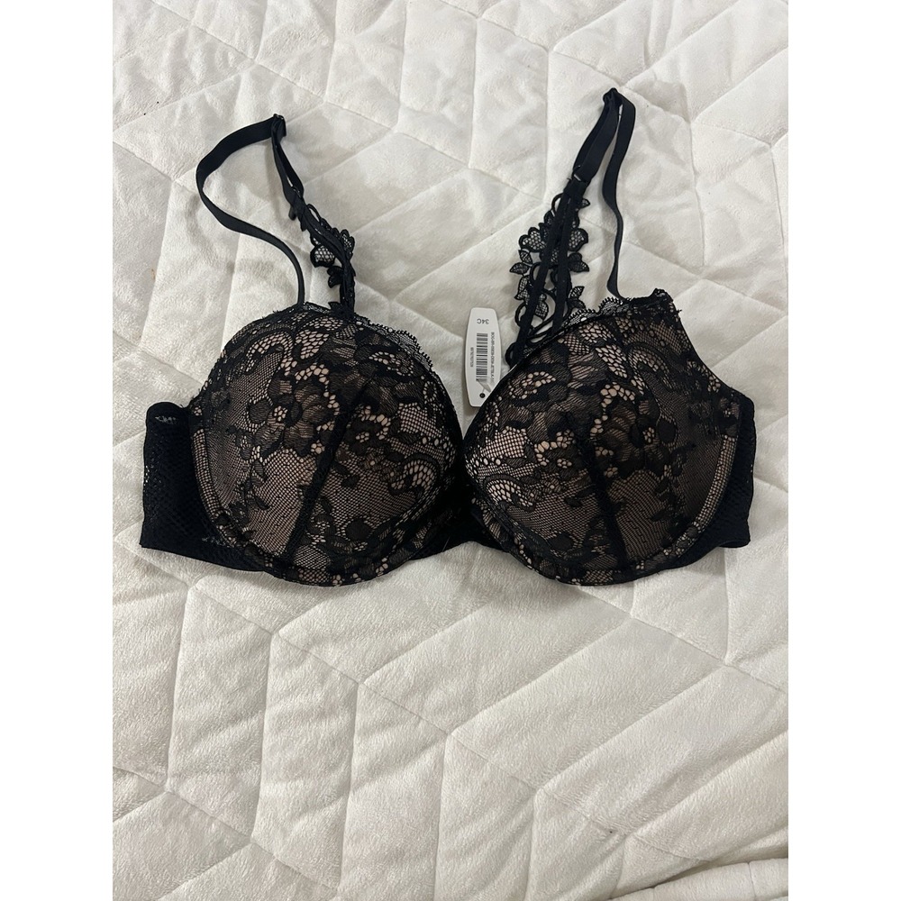 Adore Me 34C Bra Black‎ Lace Padded Balconette Underwire Back Closure